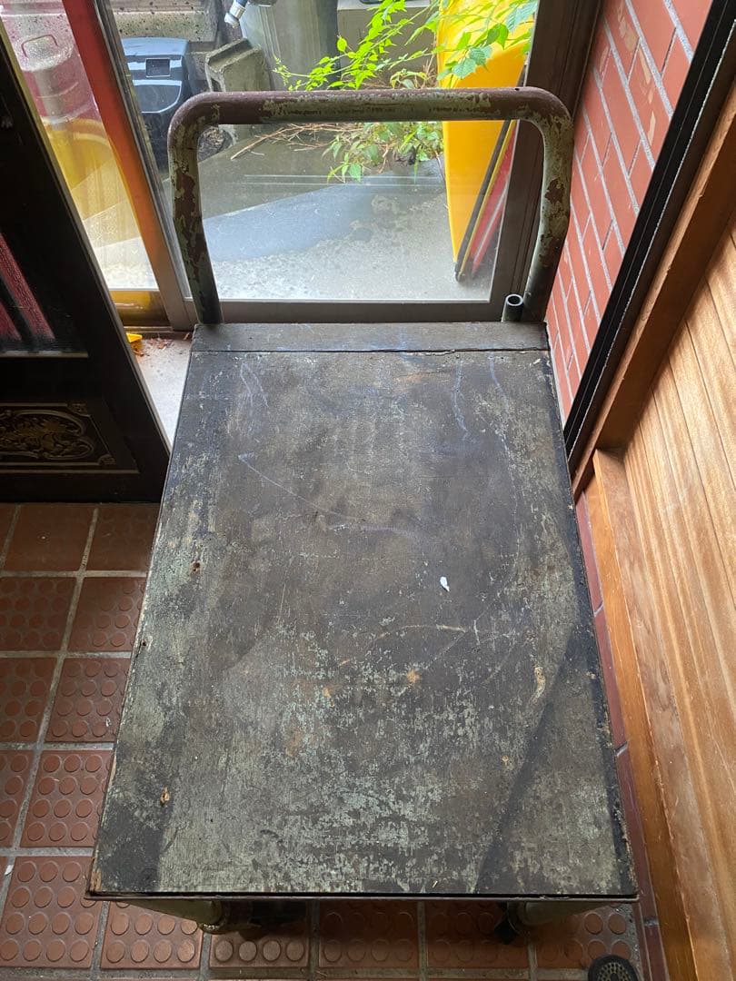 長期保管品 アイアンカート フレーム 木製板 ビンテージ 台車 カート 手押し