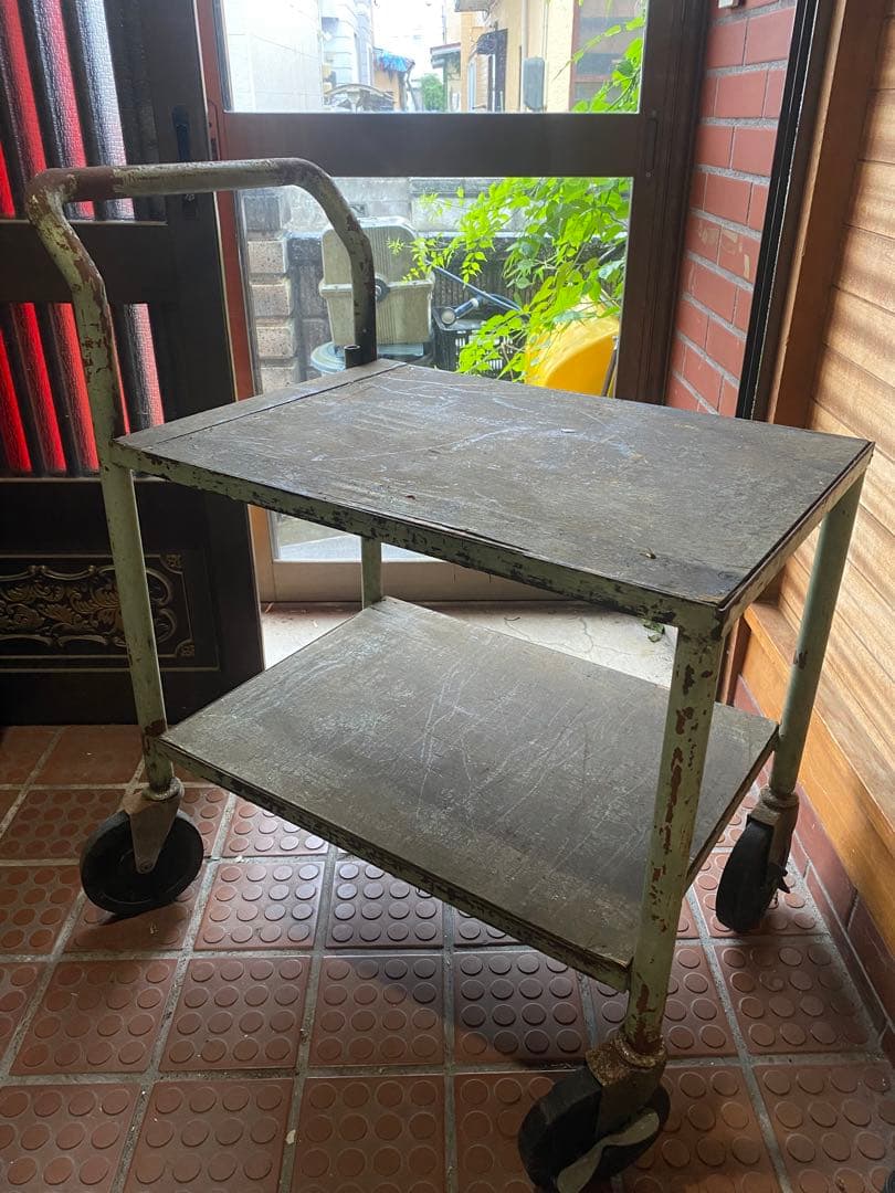 長期保管品 アイアンカート フレーム 木製板 ビンテージ 台車 カート 手押し