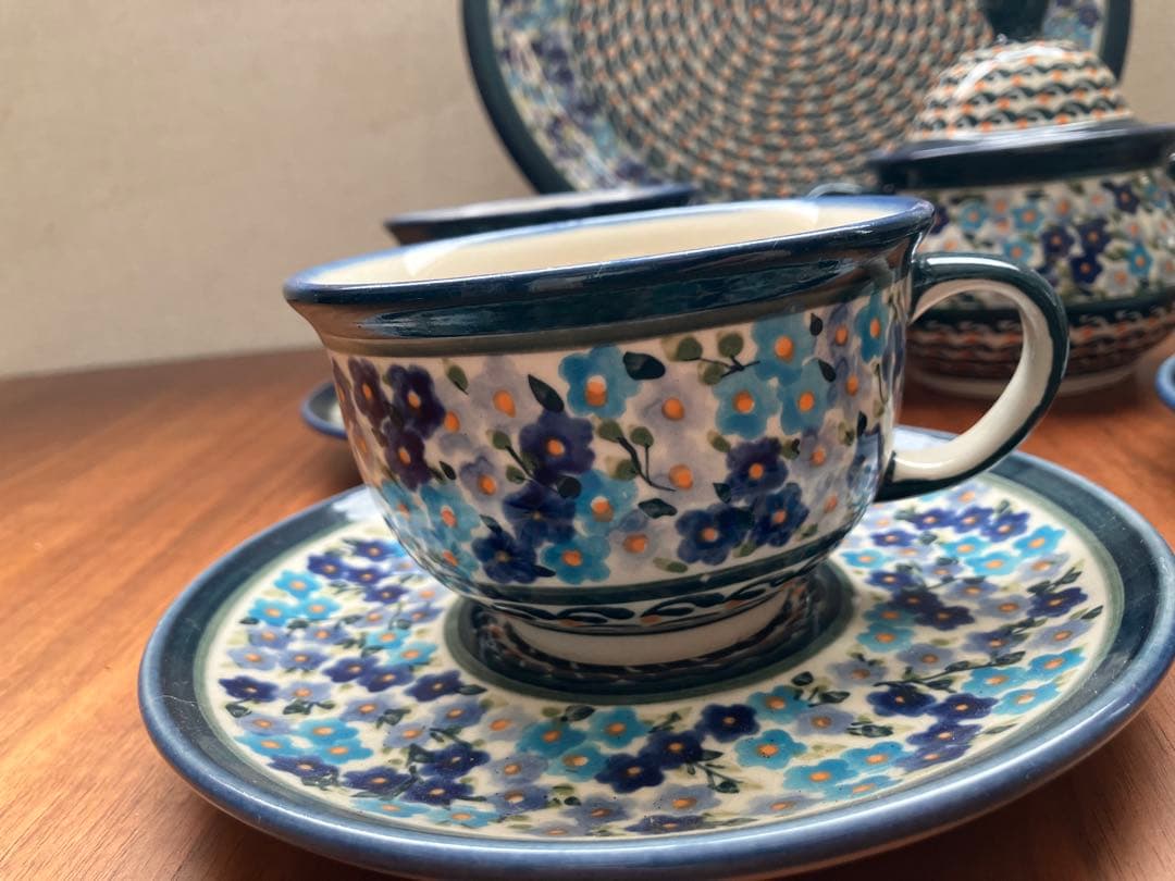 ポーランド食器セット 激レア柄 花柄 大皿カップ3シュガーポットミルクピッチャー