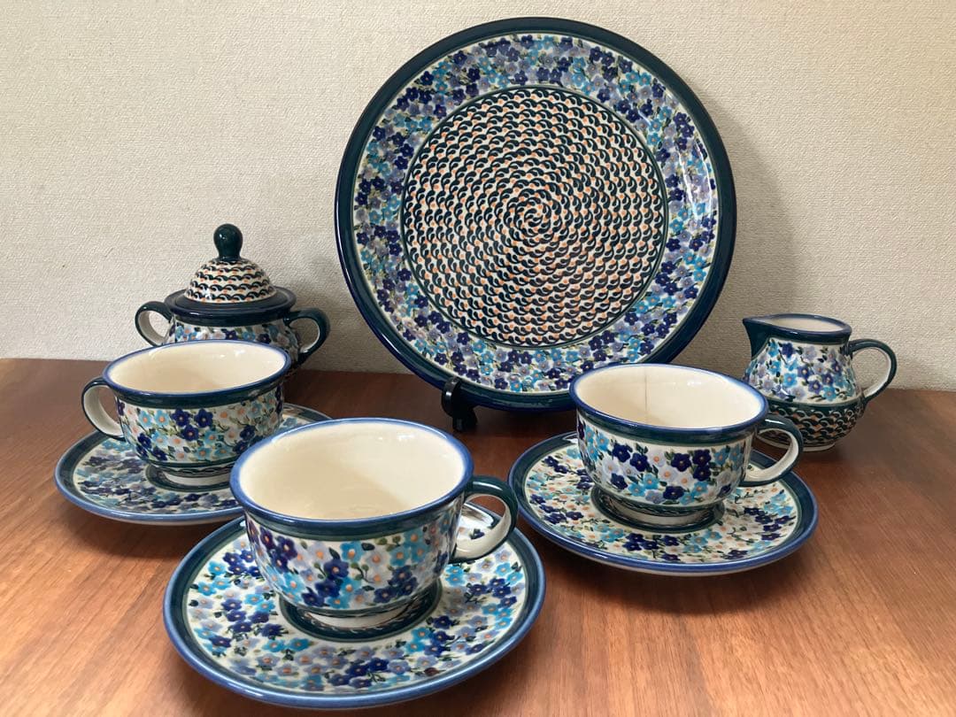 ポーランド食器セット 激レア柄 花柄 大皿カップ3シュガーポットミルクピッチャー
