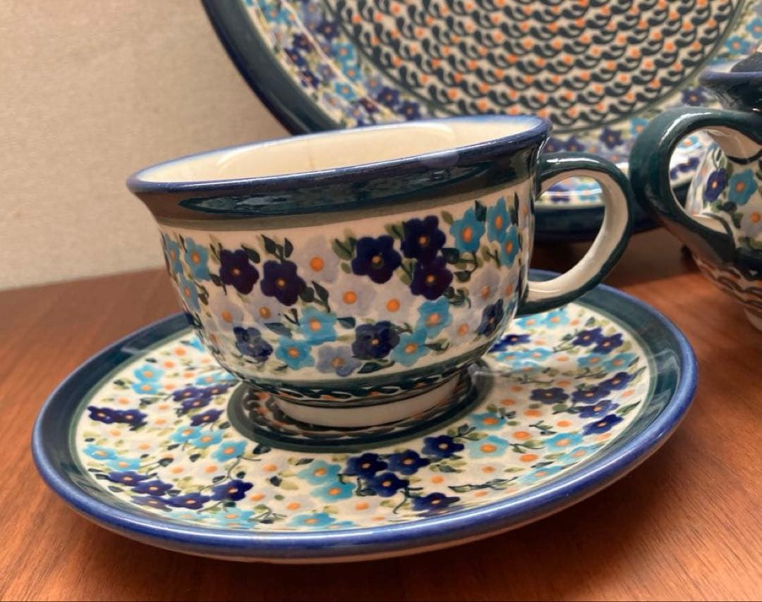 ポーランド食器セット 激レア柄 花柄 大皿カップ3シュガーポットミルクピッチャー