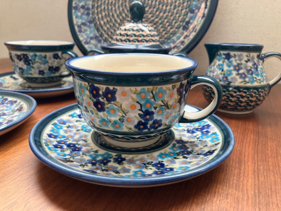 ポーランド食器セット 激レア柄 花柄 大皿カップ3シュガーポットミルクピッチャー