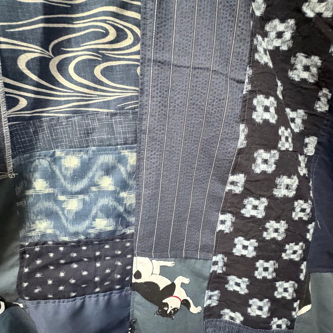藍染×猫パッチワーク ロングワンピース 丈直し可　着物リメイク