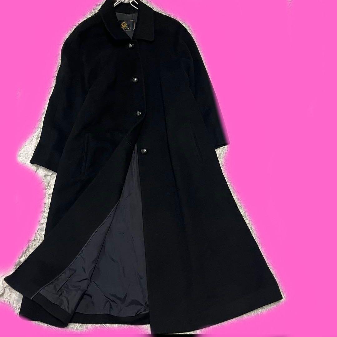ピュアカシミヤ100% ブラック ロングコート 裏キュプラ 黒 カシミヤコート