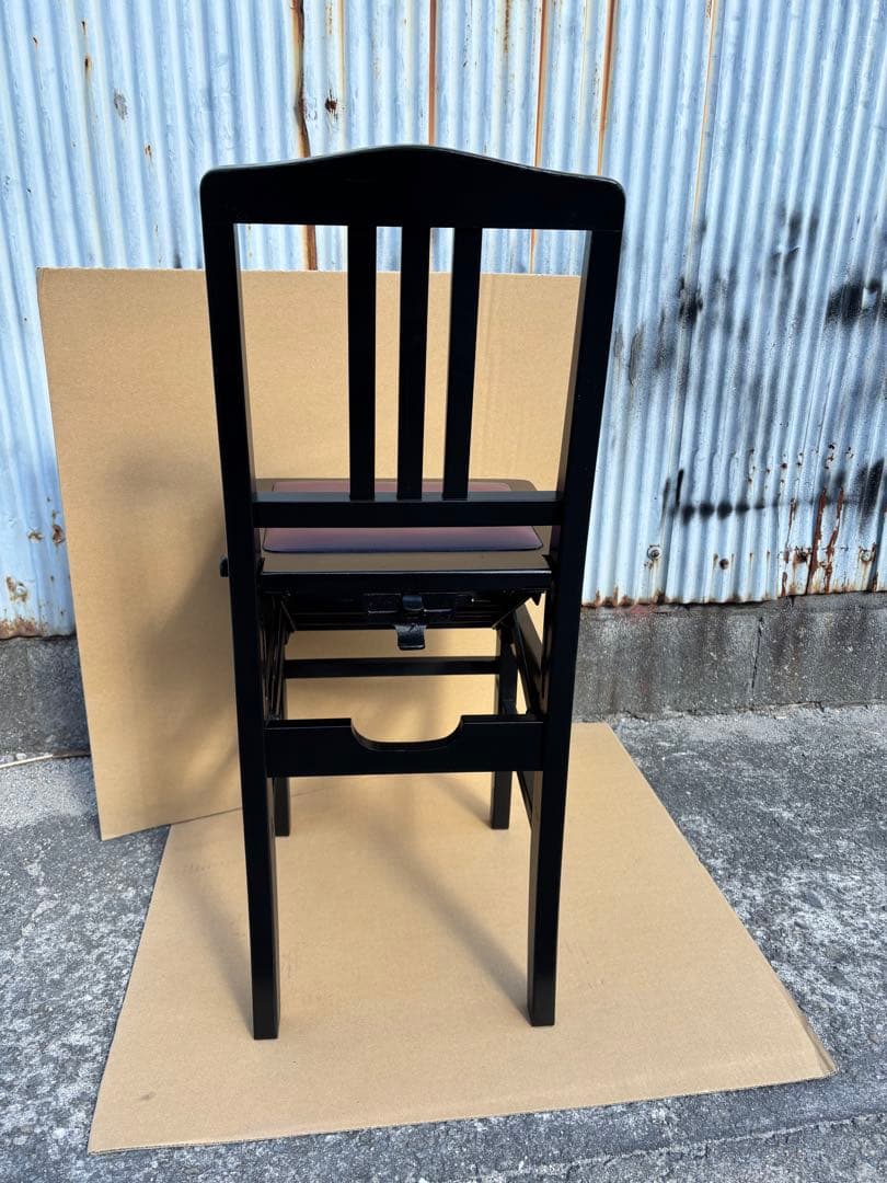 美品　背もたれ付ピアノ椅子　足部フェルト付き　ワインレッド座面