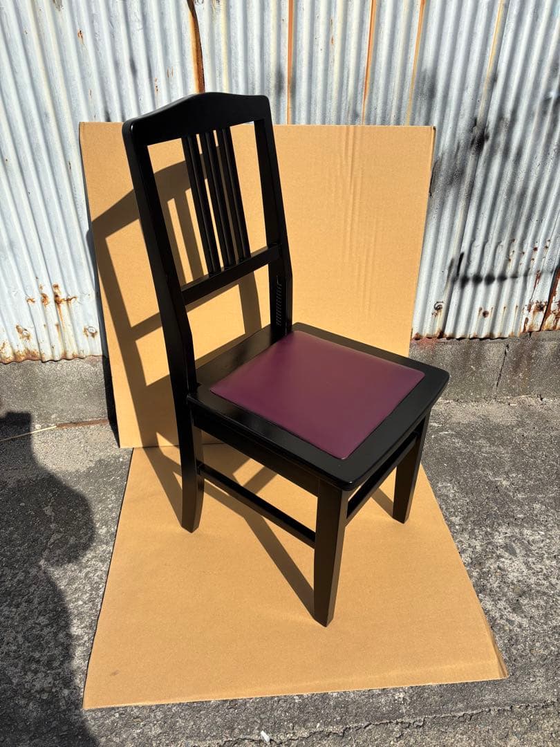 美品　背もたれ付ピアノ椅子　足部フェルト付き　ワインレッド座面