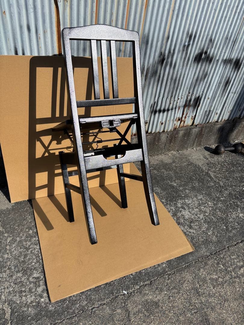 美品　背もたれ付ピアノ椅子　足部フェルト付き　ワインレッド座面