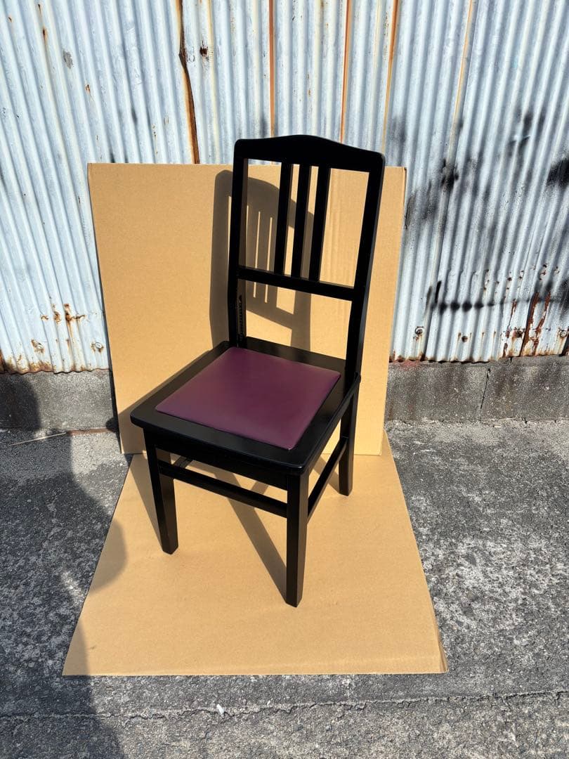 美品　背もたれ付ピアノ椅子　足部フェルト付き　ワインレッド座面