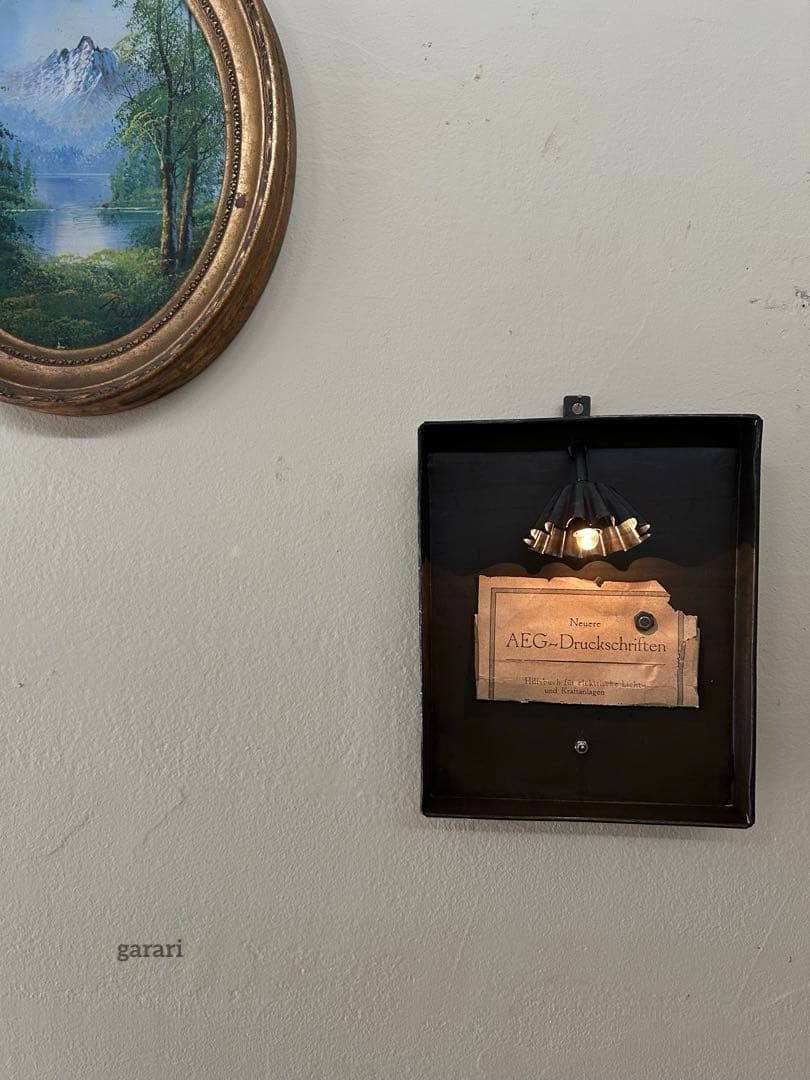 古道具照明　単3乾電池照明　古材ディスプレイ照明　古材サインボード　カフェ照明