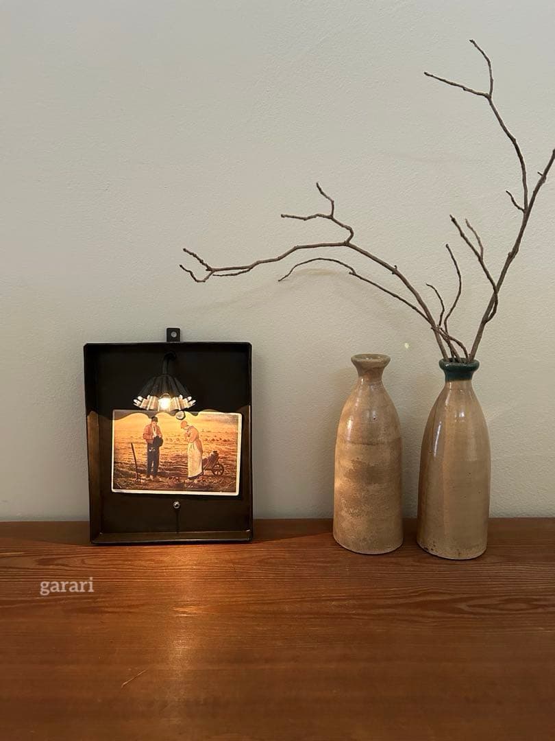 古道具照明　単3乾電池照明　古材ディスプレイ照明　古材サインボード　カフェ照明