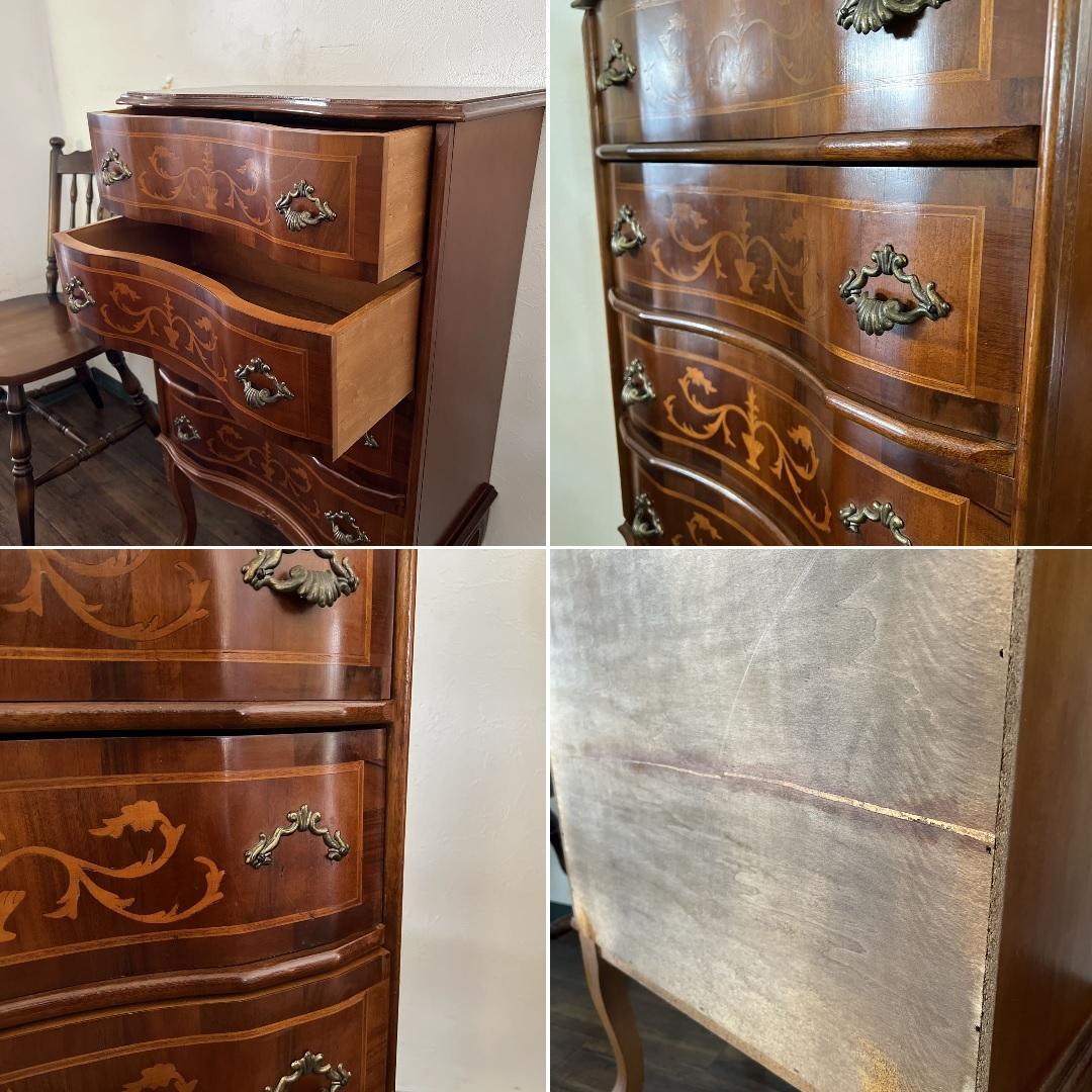 k787 イタリア製 象嵌チェスト クラシカル家具 エレガントな猫脚の逸品