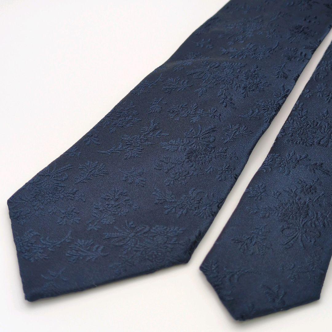 【美品】ポールスミス ネクタイ ネイビー 濃紺 花柄 ジャガード【イタリア製】