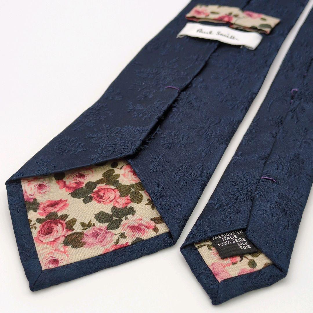 【美品】ポールスミス ネクタイ ネイビー 濃紺 花柄 ジャガード【イタリア製】