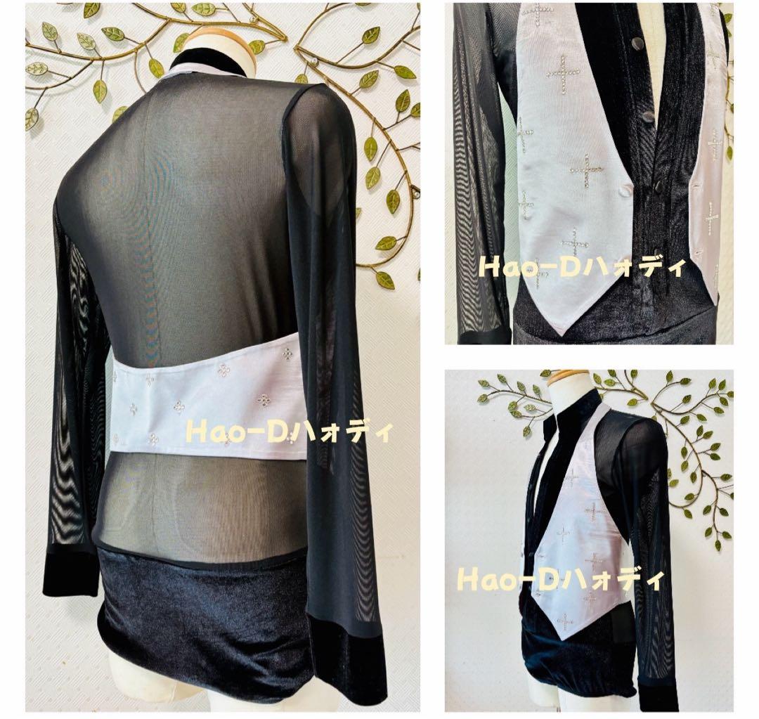 新品★社交ダンス★ラテン★ベスト★シルバーグレー★サテン★ストーンあり★M