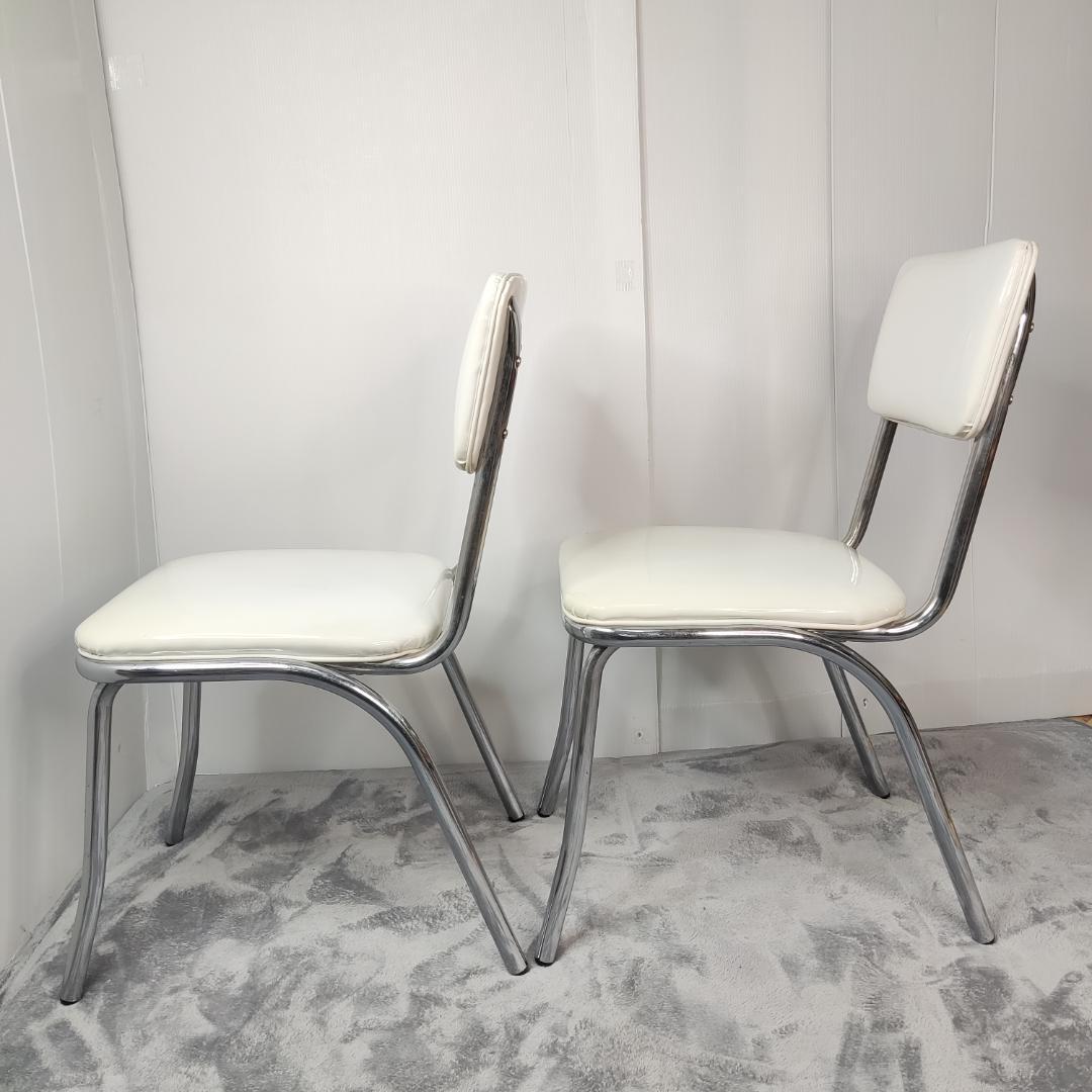 【2脚セット】ダイナーチェア　ホワイト　エナメル　レトロ　カントリー