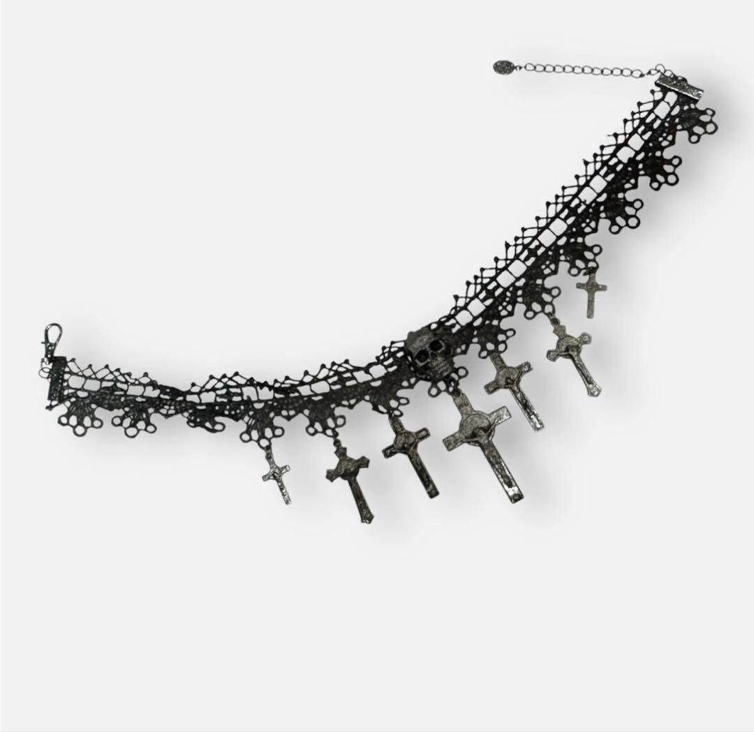 ト*リ様 ★1点物★ジャンポールゴルチエ★スカル7クロスレースチョーカーネックレ