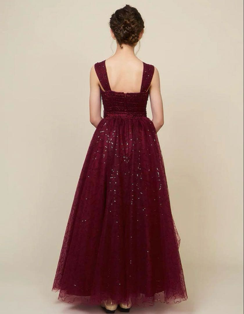 ワインレッド　スパンコール ロングドレス