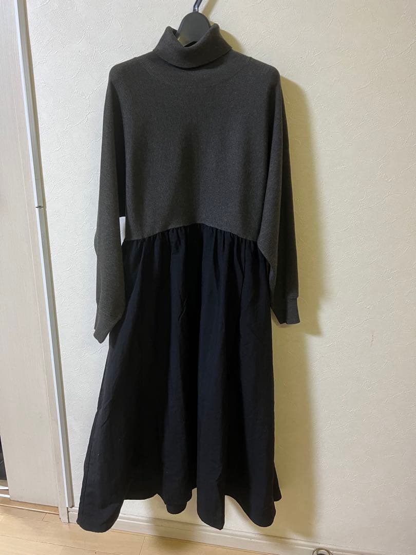 ビアズリー　ニットコンビギャザーワンピース黒・グレー　サイズ0