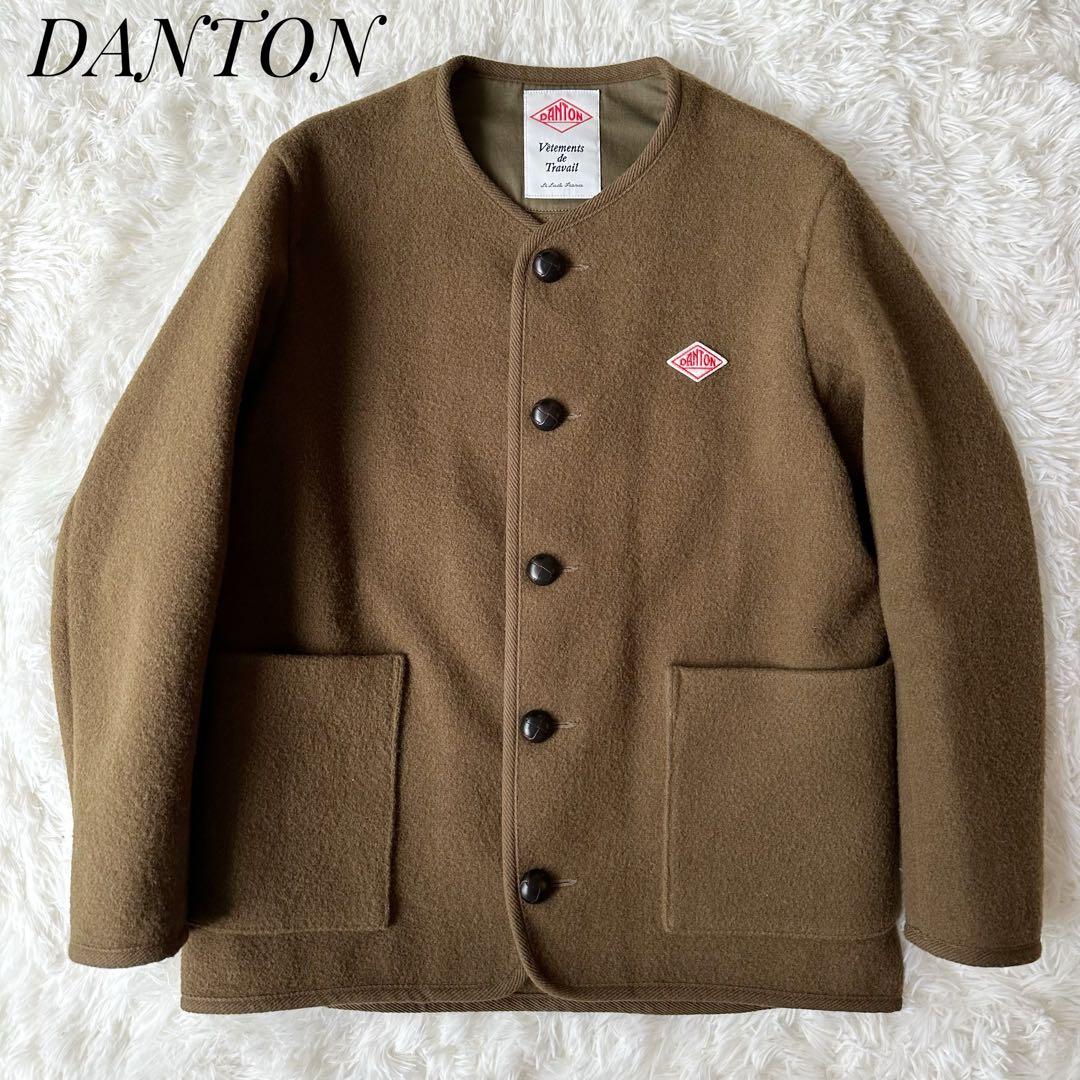 DANTON ダントン ウールモッサ ノーカラージャケット ブラウン