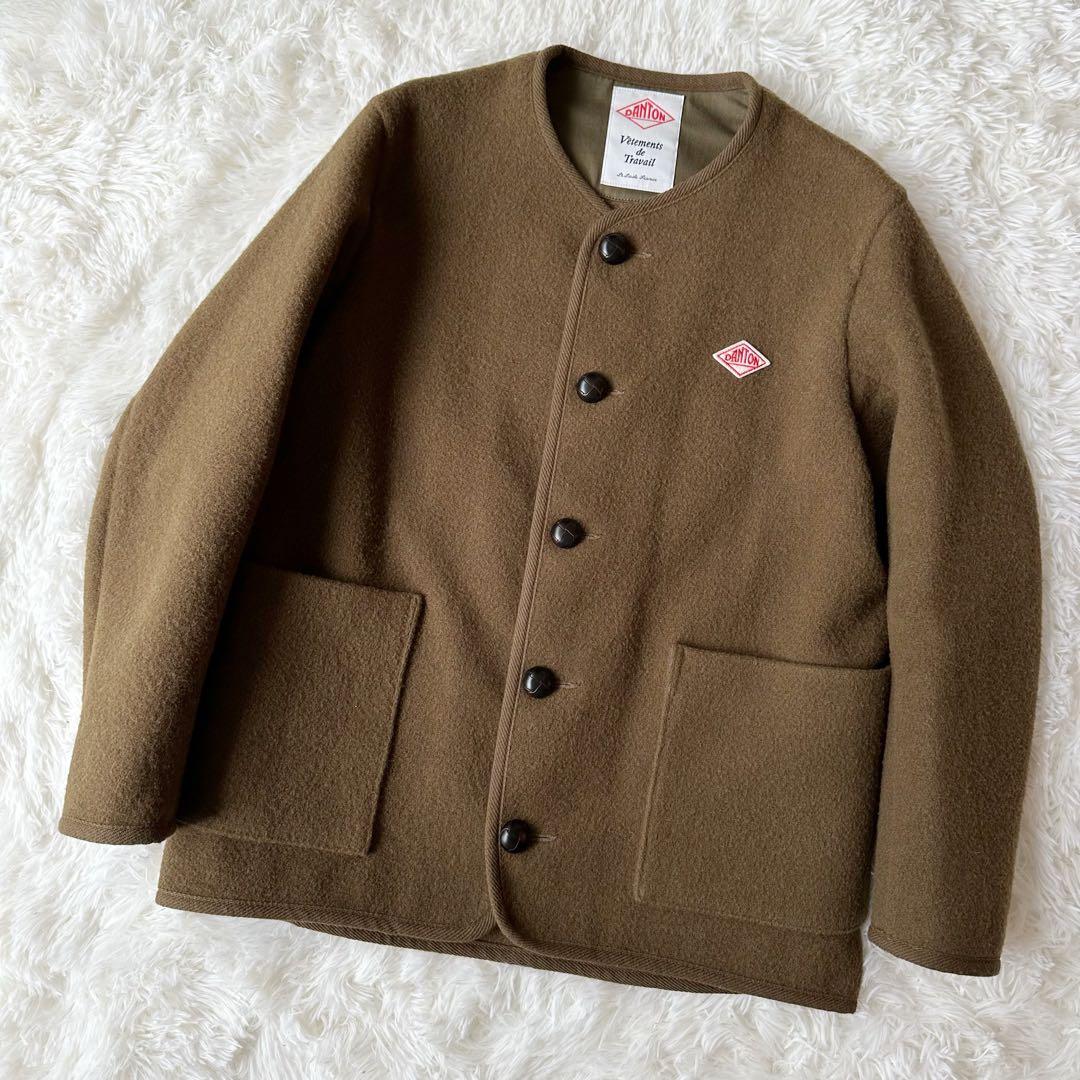 DANTON ダントン ウールモッサ ノーカラージャケット ブラウン