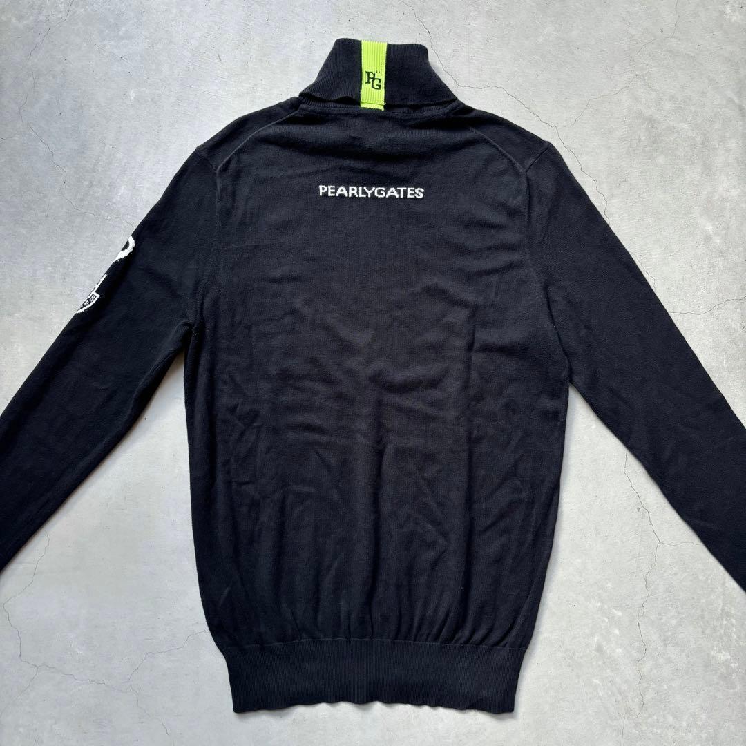 PEARLY GATES タートルネック コットンニットセーター 蛍光ラインロゴ