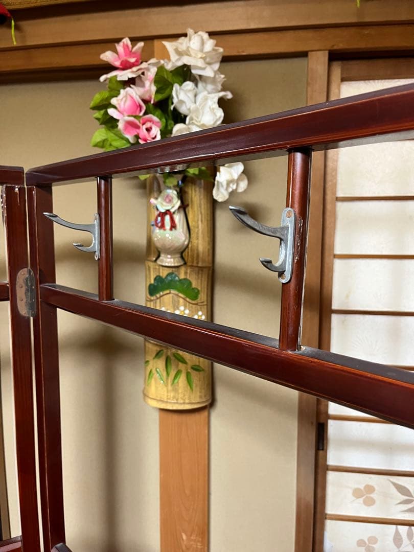 昭和レトロ木製 衣紋掛け ハンガーラック 折り畳み式 古道具 古民家　衣桁