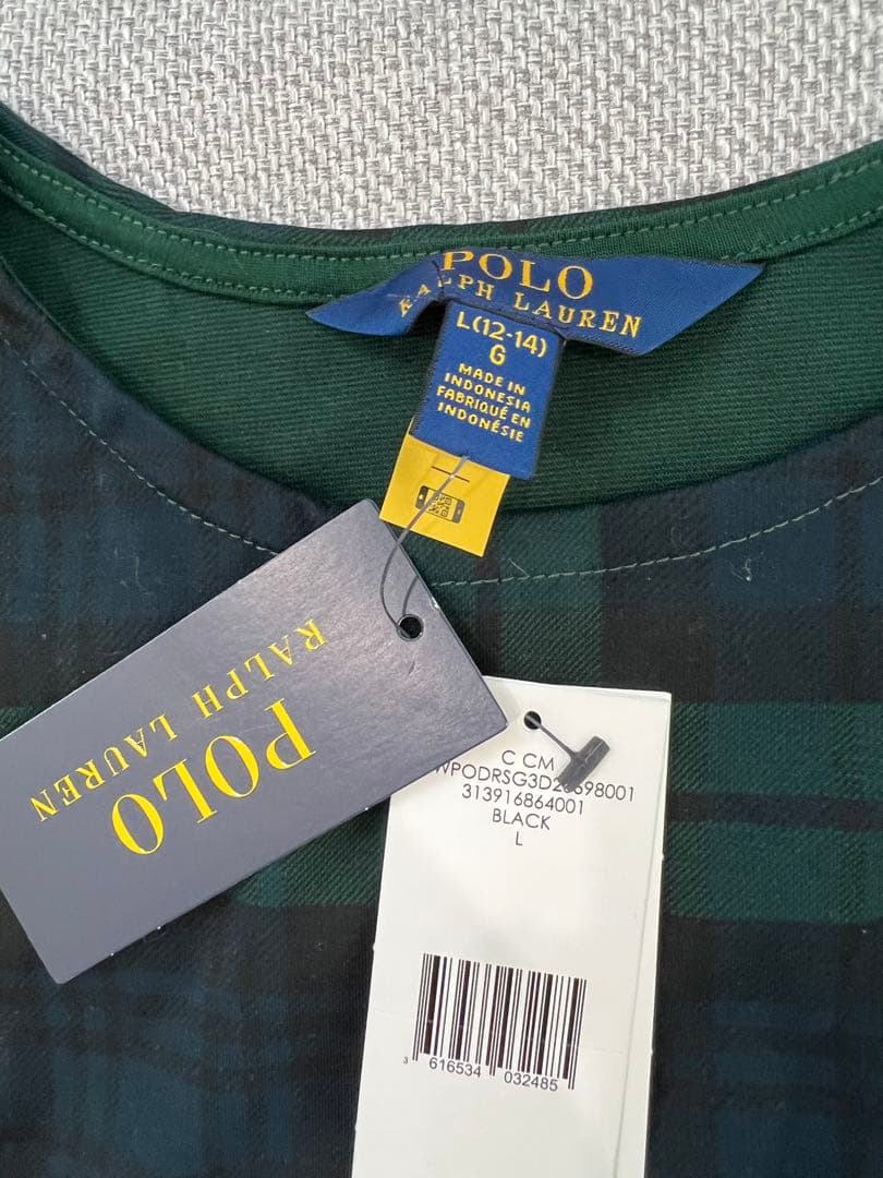 ラルフローレン　緑×黒　ノースリーブ チェック柄 ワンピース　サイズL150cm