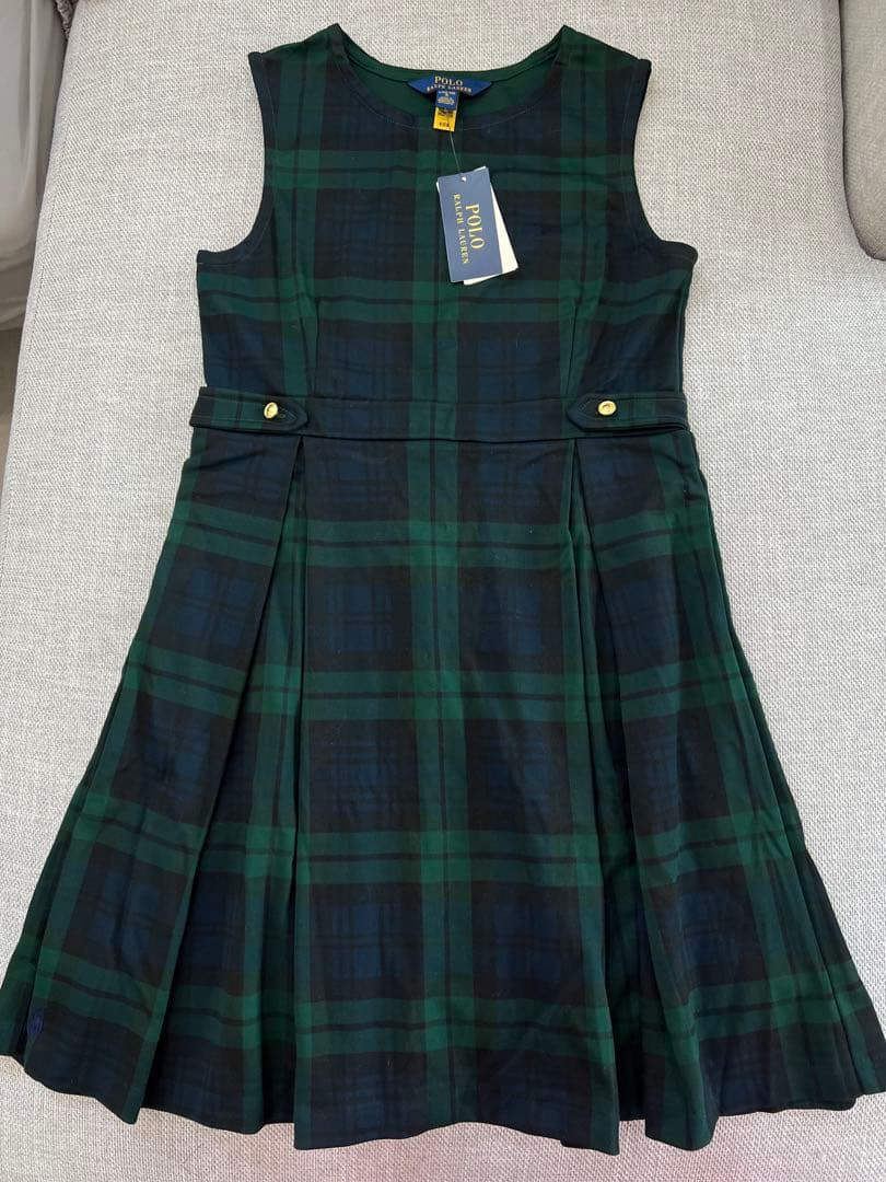 ラルフローレン　緑×黒　ノースリーブ チェック柄 ワンピース　サイズL150cm