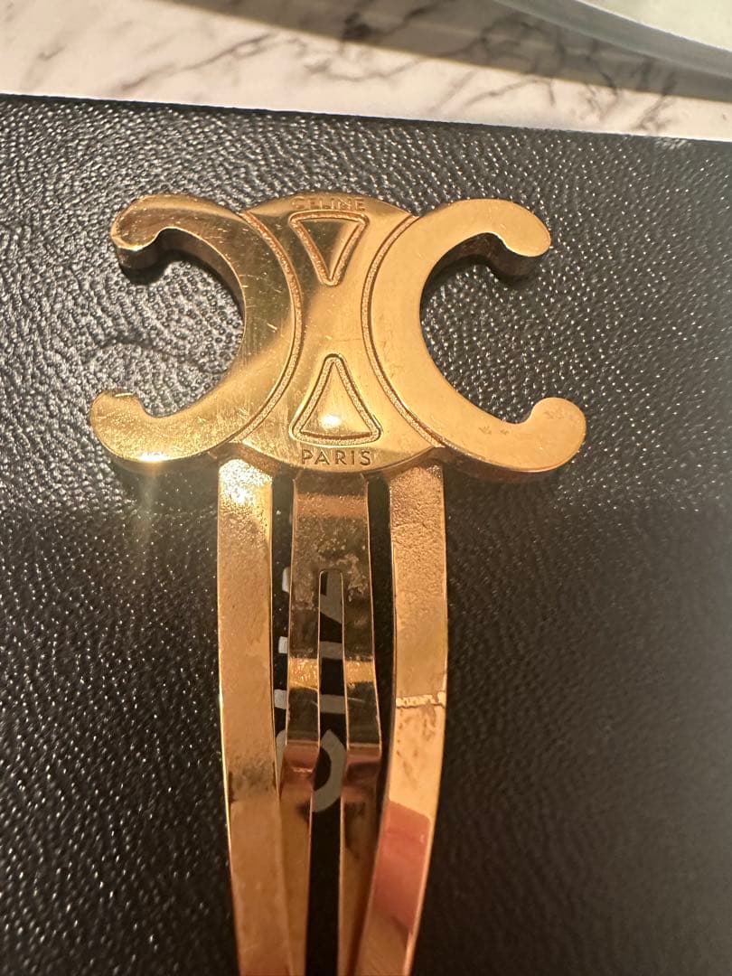 CELINE セリーヌ トリオンフ ヘアクリップ ヘアピン ゴールド レディース