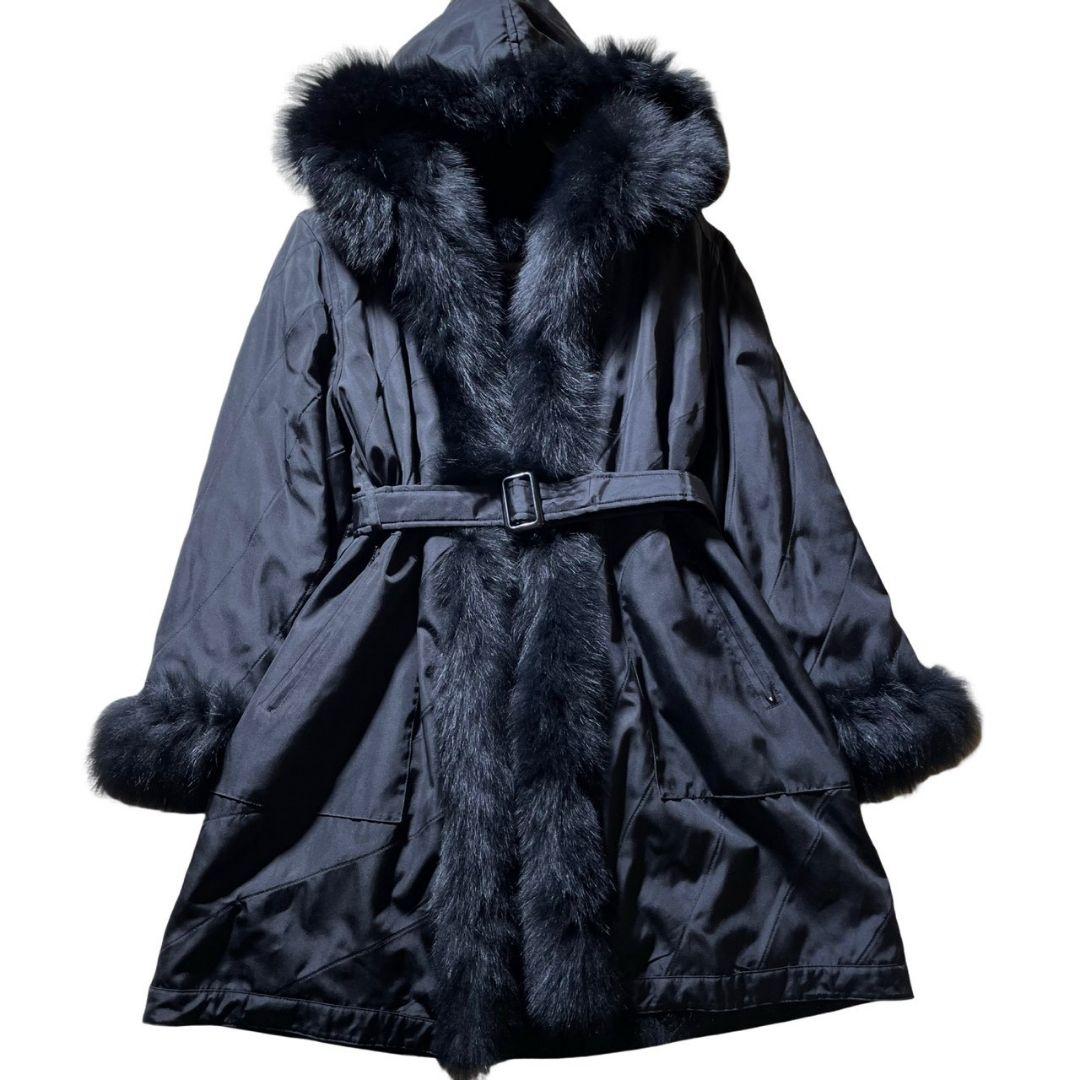 【希少品/入手困難】ロングコート リバーシブル シルク フォックス ベルト　光沢