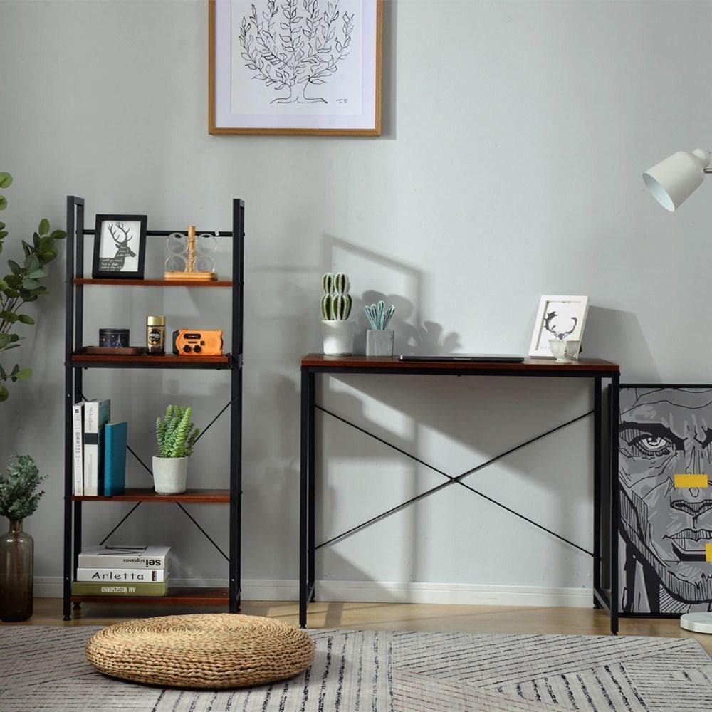 【ダークブラウン】パソコンデスク ラック付き デスクワークデスク木製 学習デスク