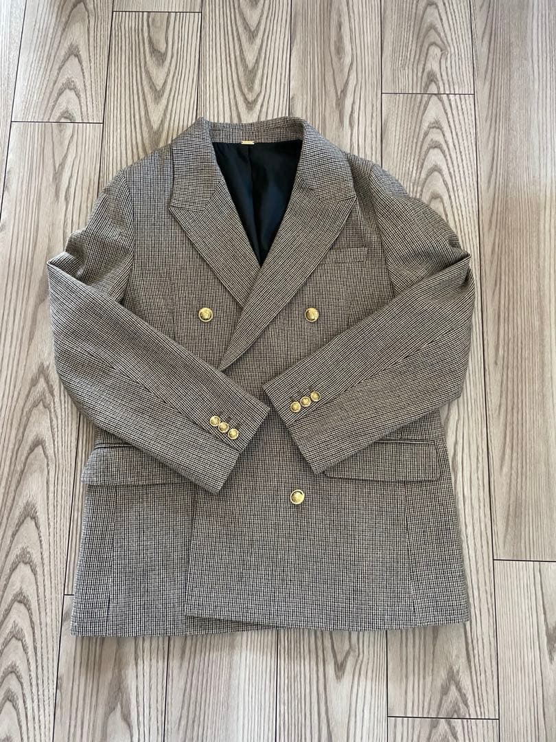 新品　チェック金釦ダブルブレストロングブレザー　Mila Owen