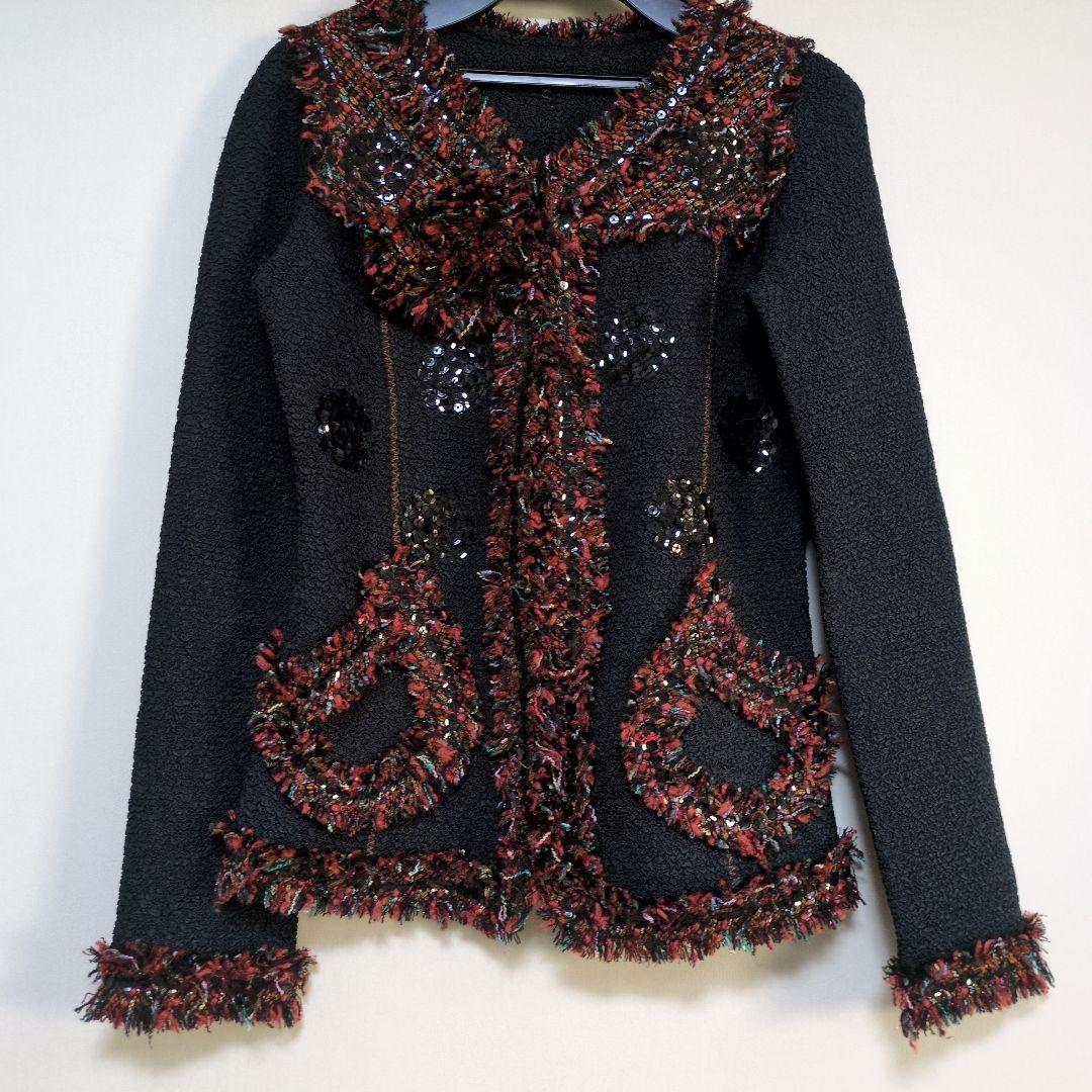 ノコオーノ　フリンジ付きテーラードジャケット 　ブラウス　黒赤　サンプル品