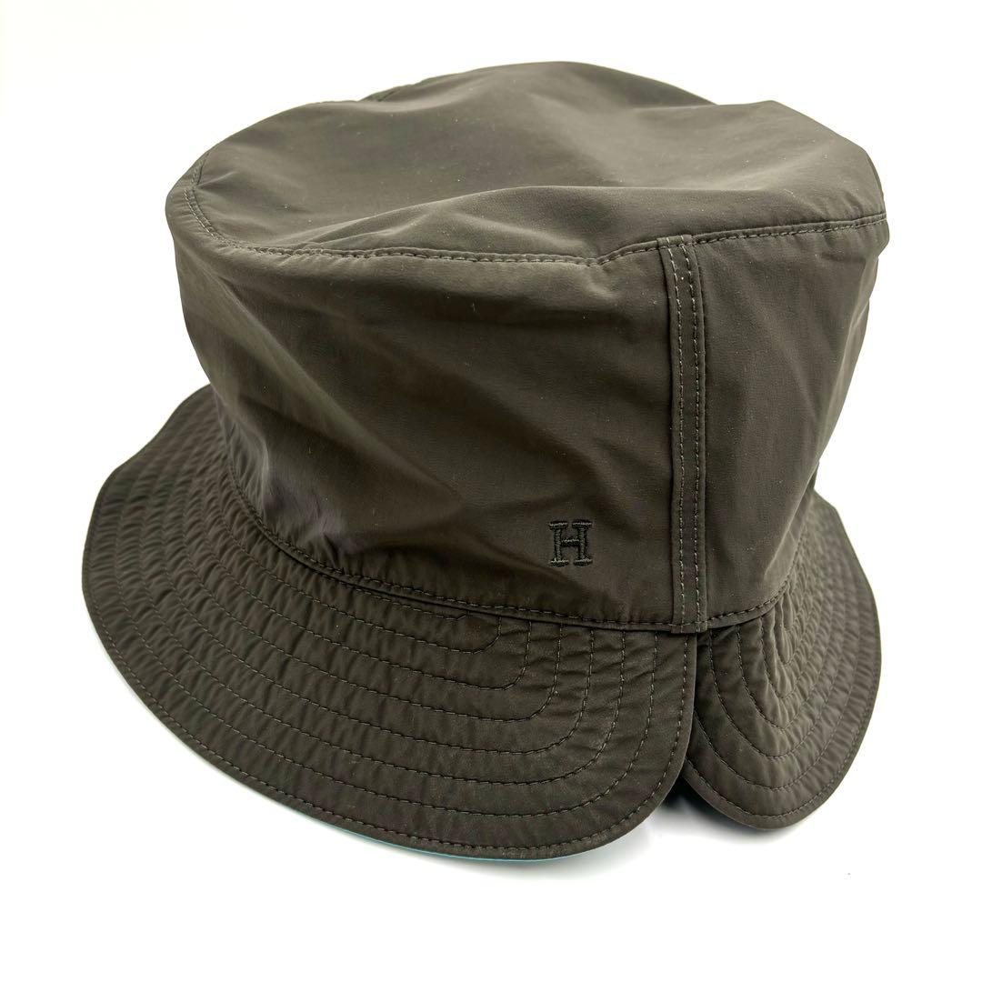 美品 HERMES エルメス 帽子 バケットハット Hロゴ カーキ ナイロン