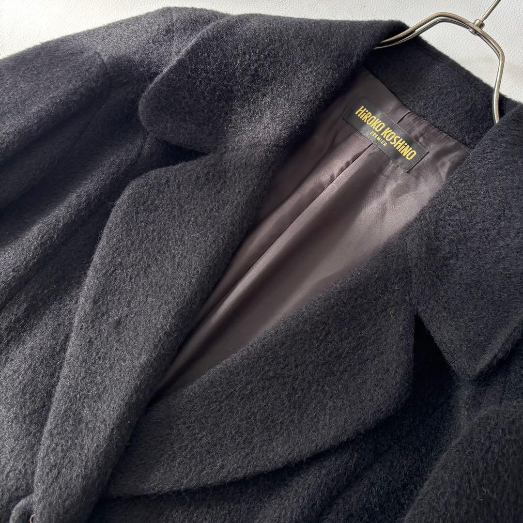 【極美品/高級】ヒロココシノ シャギーコート ロング ブラック 40 ゆったり