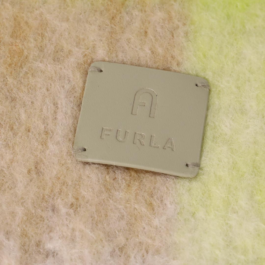 681 新品 FURLA フルラ 本革ネーム付きウール混シャギーマフラー大判