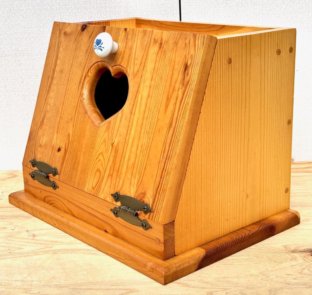カントリー家具　ブレッドケース　ウッドボックス　パイン材　ハート透かし