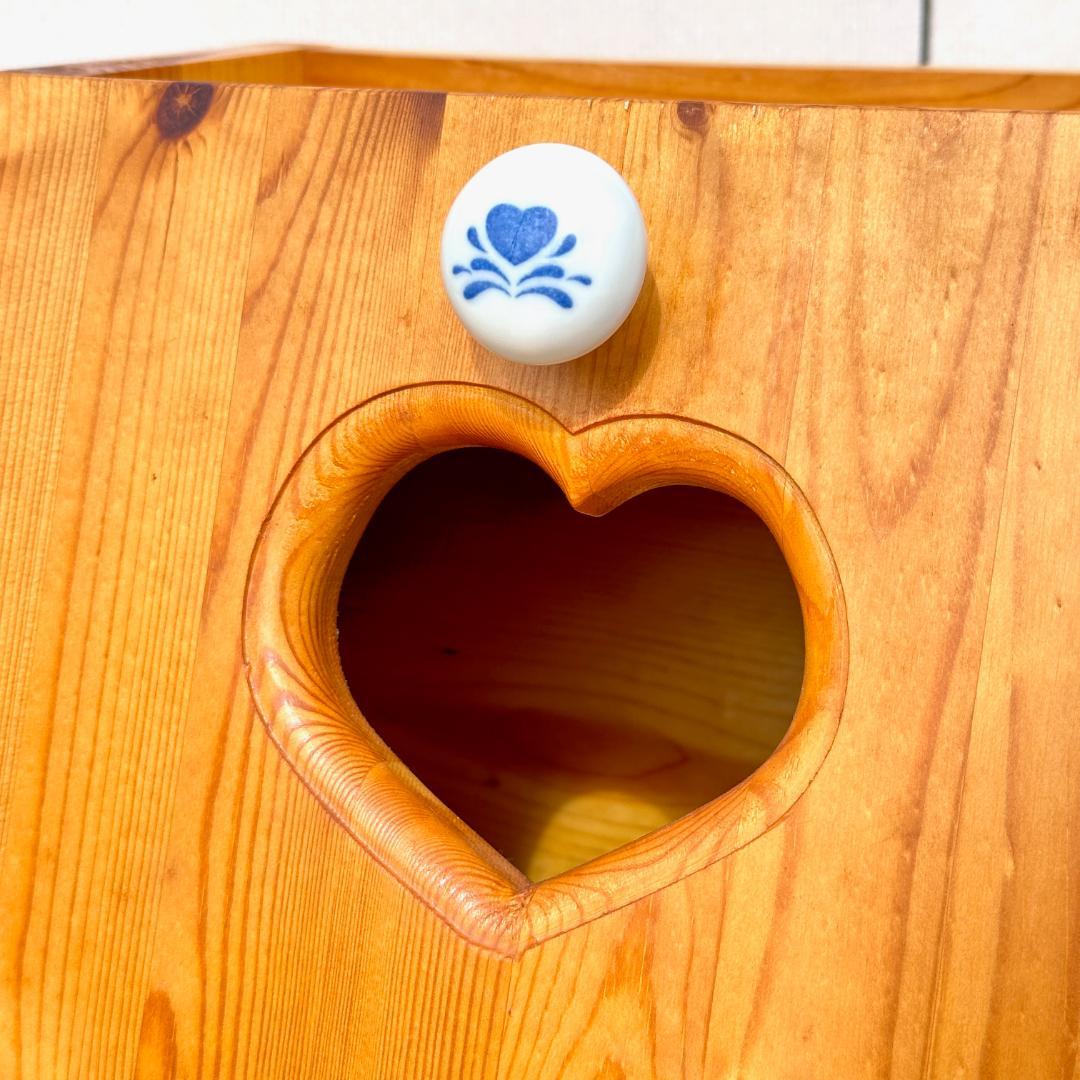 カントリー家具　ブレッドケース　ウッドボックス　パイン材　ハート透かし