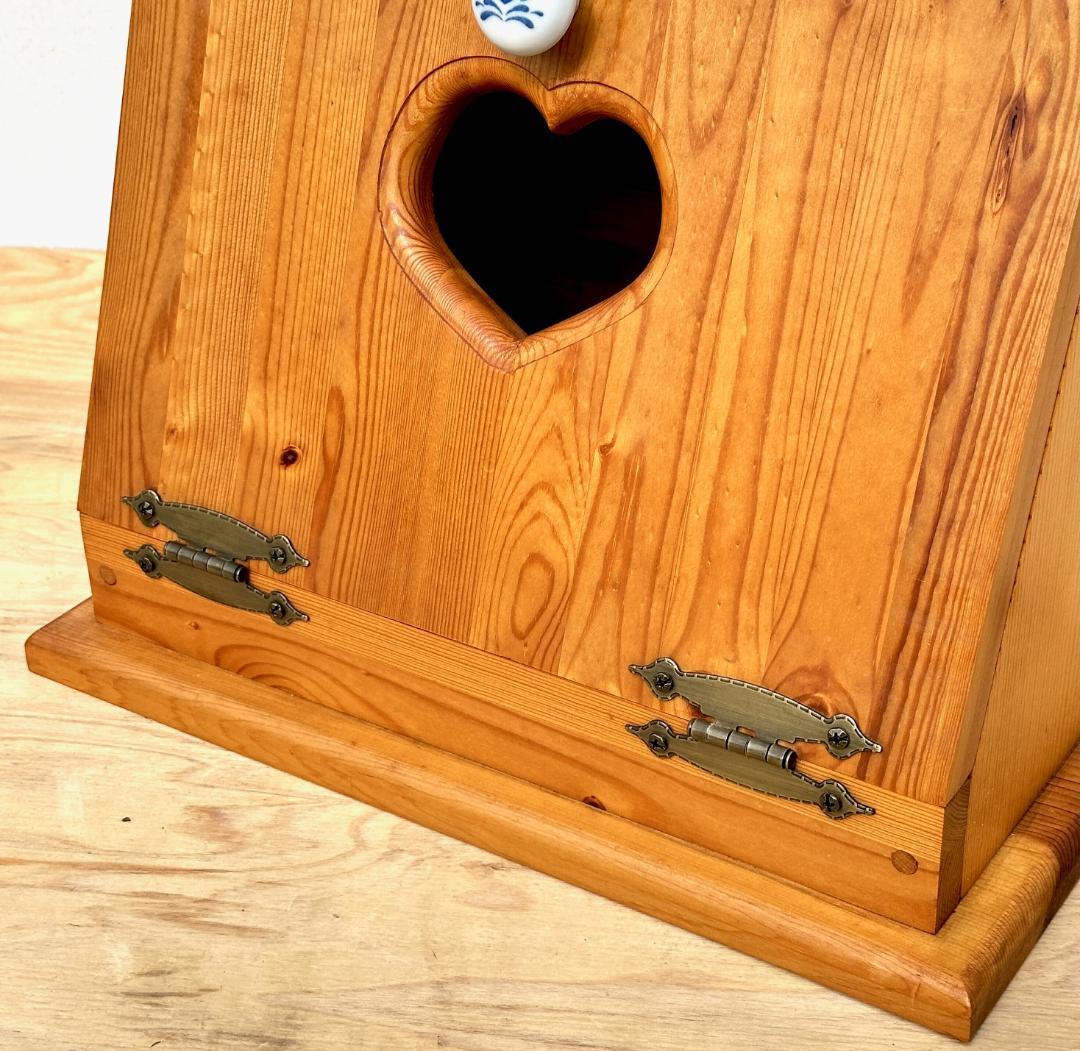 カントリー家具　ブレッドケース　ウッドボックス　パイン材　ハート透かし