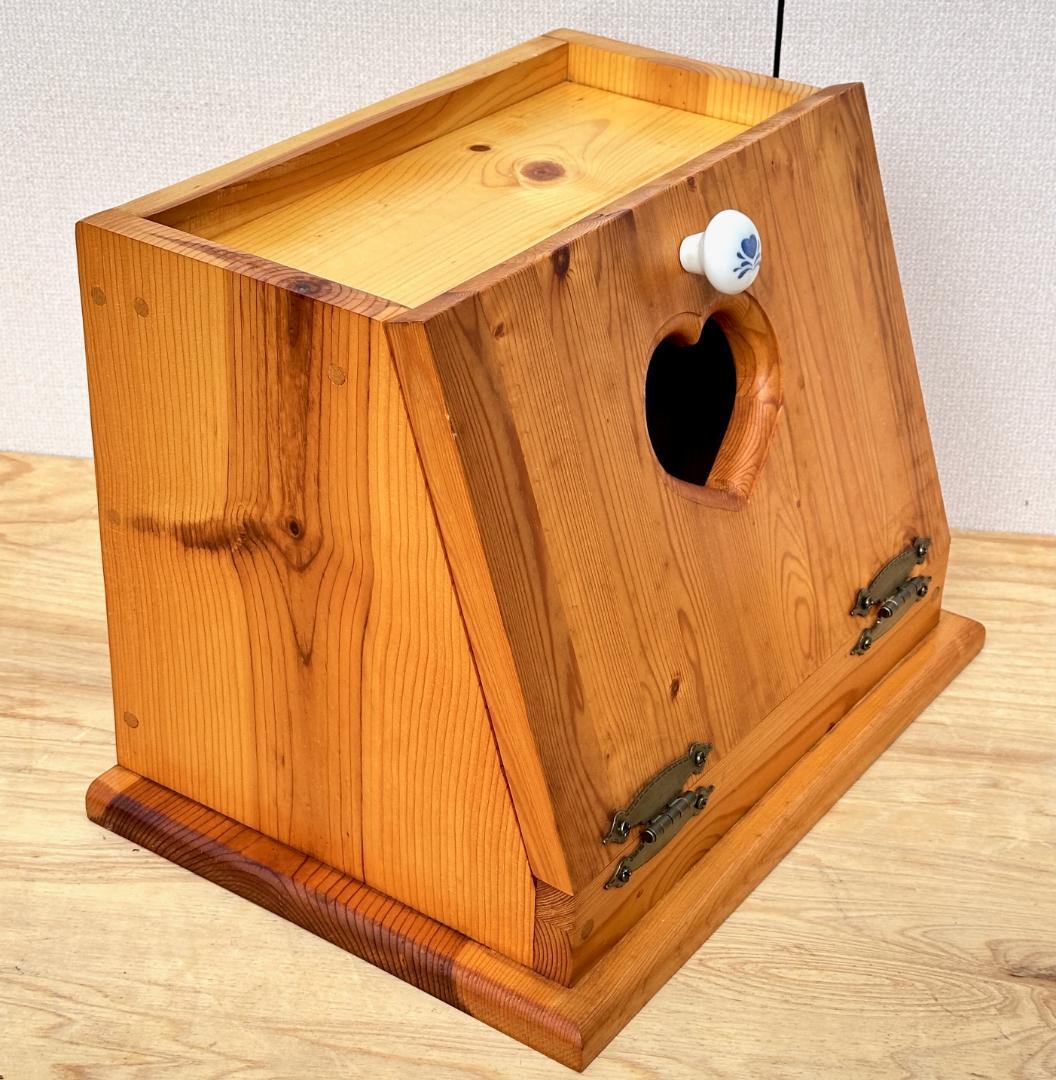 カントリー家具　ブレッドケース　ウッドボックス　パイン材　ハート透かし