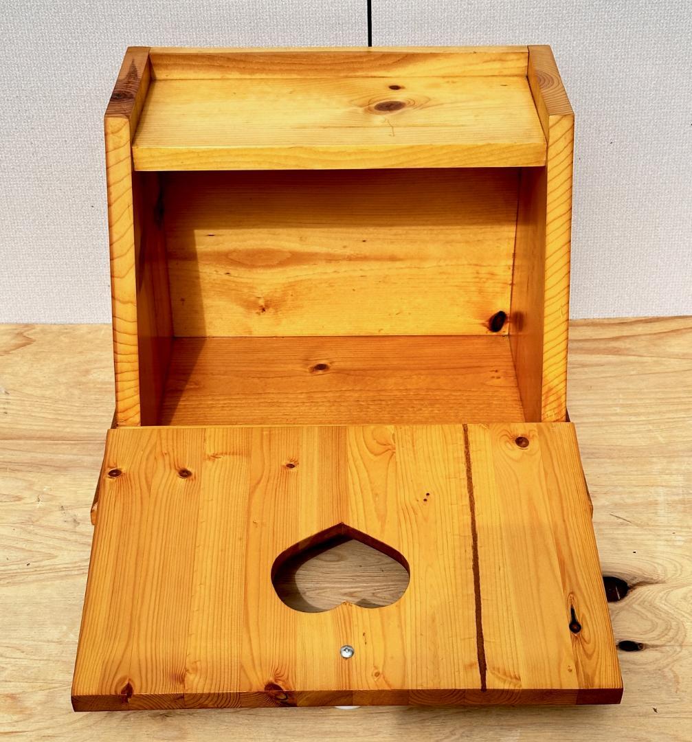 カントリー家具　ブレッドケース　ウッドボックス　パイン材　ハート透かし