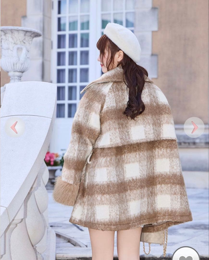 cherimi ビッグチェックトレンチファーコート
