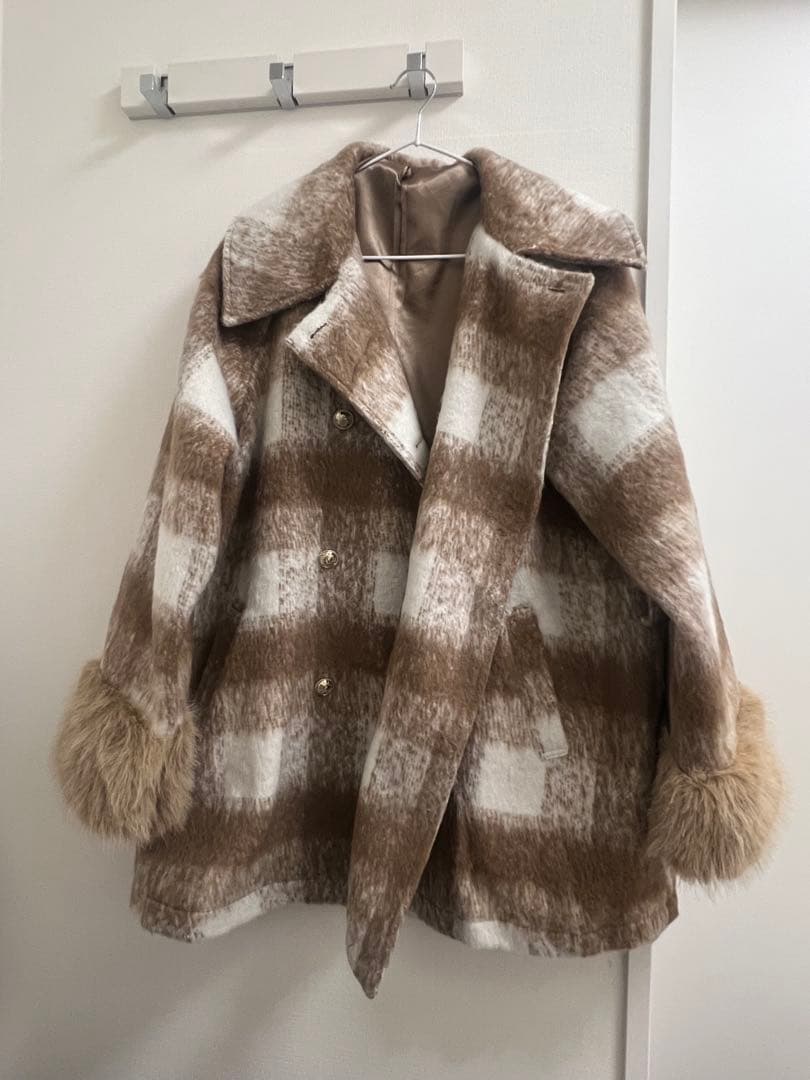 cherimi ビッグチェックトレンチファーコート