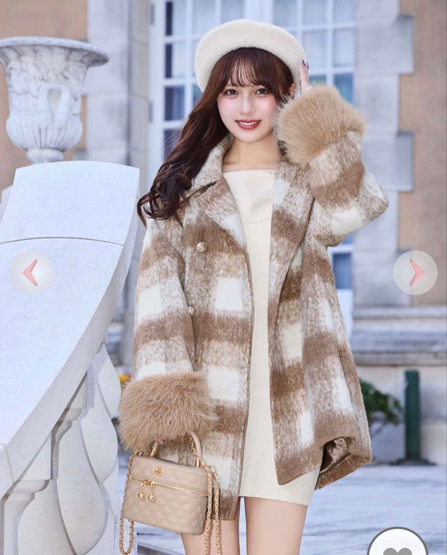 cherimi ビッグチェックトレンチファーコート