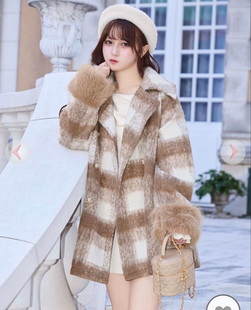 cherimi ビッグチェックトレンチファーコート