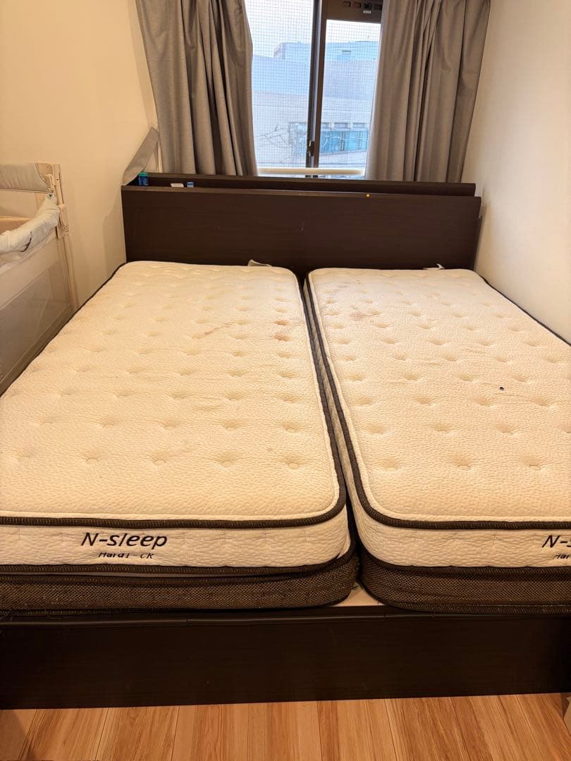 クイーンサイズ ベッドフレーム 引き出し付き ダークブラウン