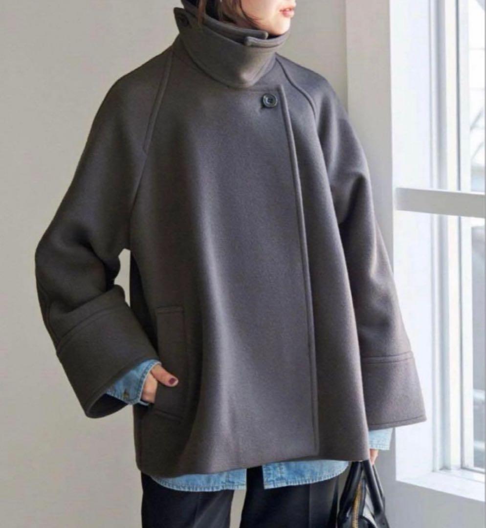 新品W/Nyモッサステンカラーショートコート　グレー　38