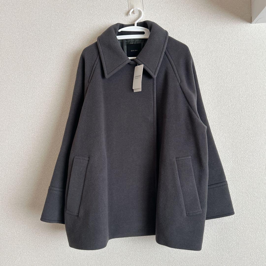 新品W/Nyモッサステンカラーショートコート　グレー　38