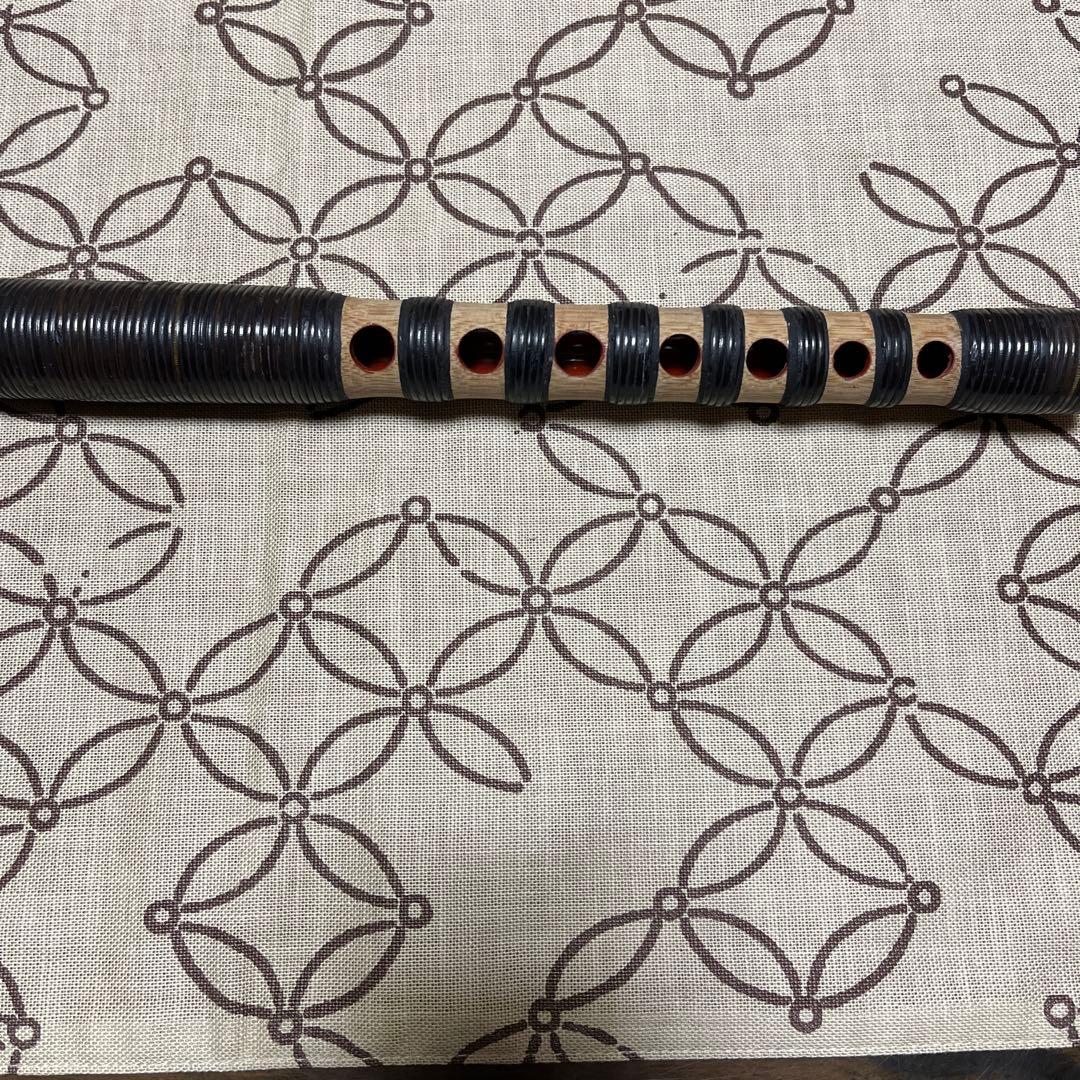 ③天然煤竹　８割り管籐巻龍笛　ケース、笛袋付