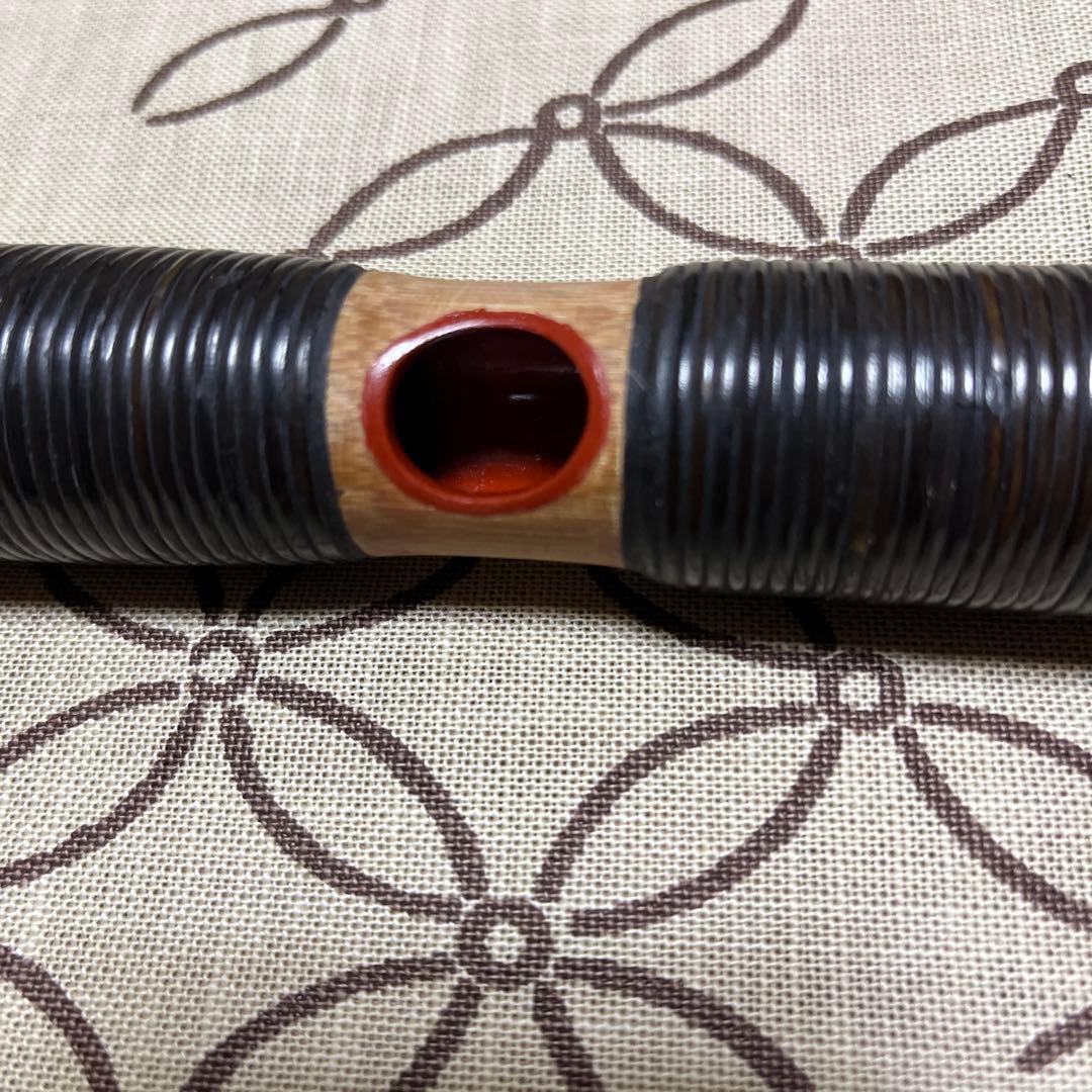 ③天然煤竹　８割り管籐巻龍笛　ケース、笛袋付